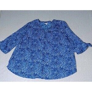 Catherines Button Up Blouse Womens Size 3XL Blue Leopard Print Animal Print...